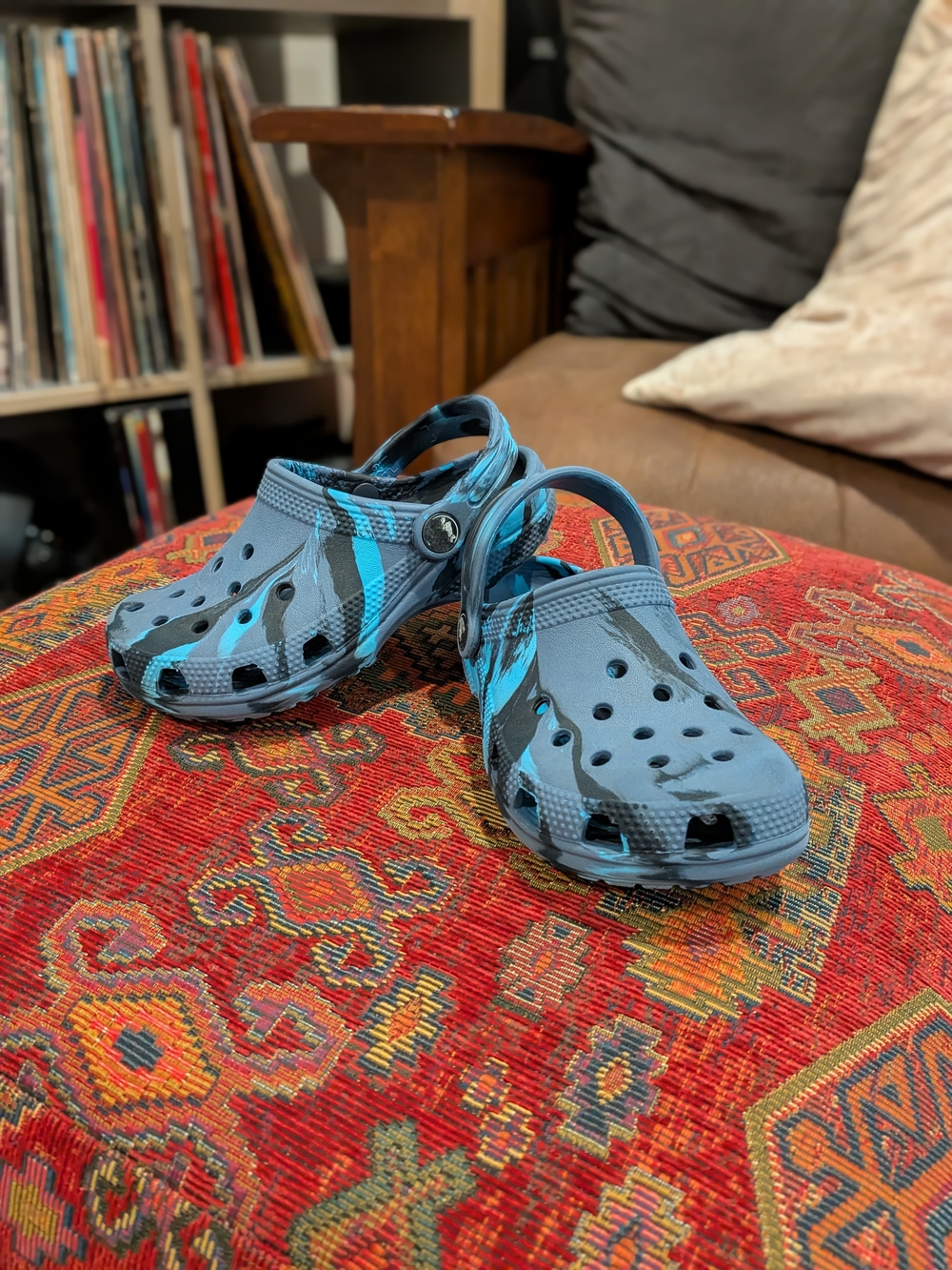 Kids Sz 12 CROCS Blue Tie-Dye Clog Sandals - Comfortable Slip-On